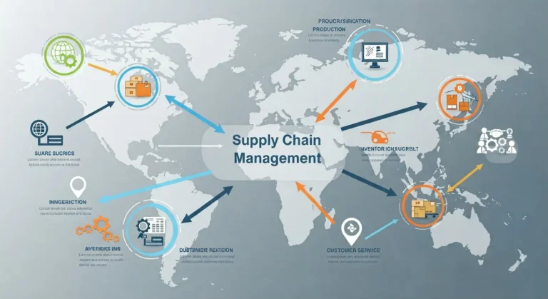 world map with supply chain management text