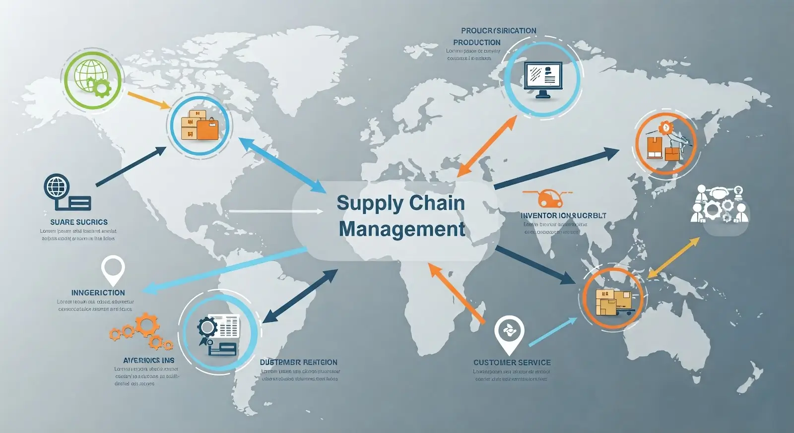 world map with supply chain management text